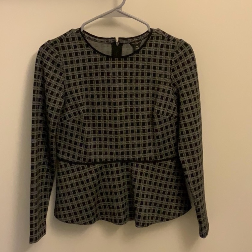 Ann Taylor Long Sleeve Plaid Peplum Top XSP